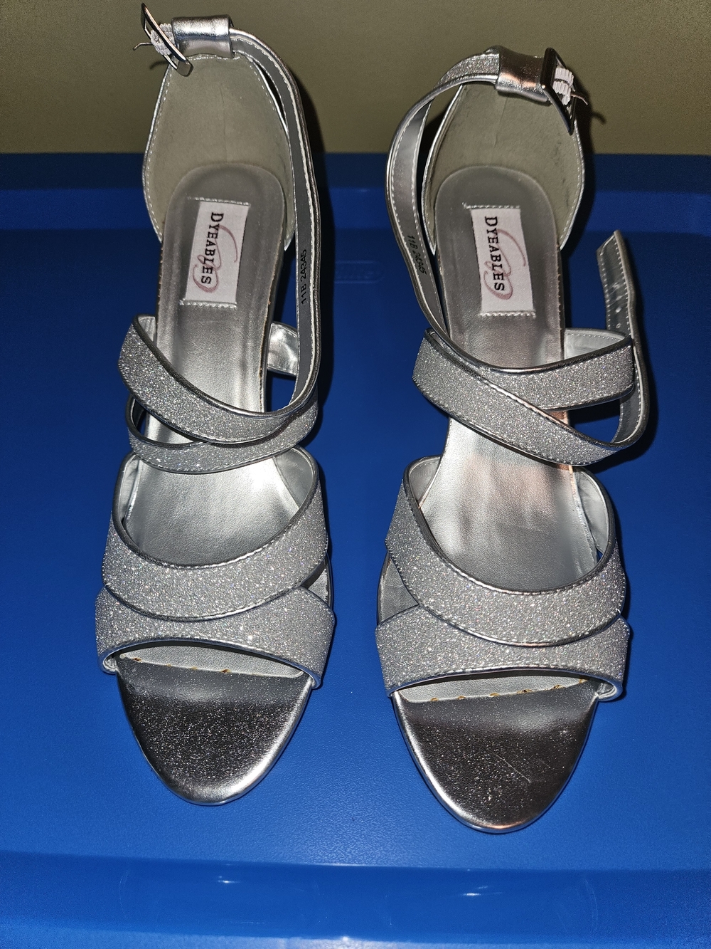 Dyeables Silver Glitter Strappy Heels with Ankle Buckle